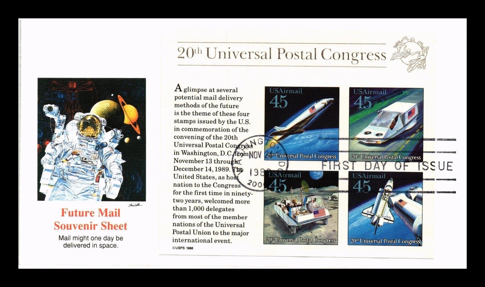 Dr Jim Stamps Us Cover Future Mail Transportation Souvenir Sheet Fdc Fleetwood