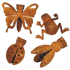 4 Zaunhocker Figuren Wetterfest - Garten Deko Frühling - Zaunhocker Metall Rost