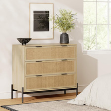 Andrew 3-Drawer Rattan Dresser or Boheminan Living Room Storage Cabinet with Nat