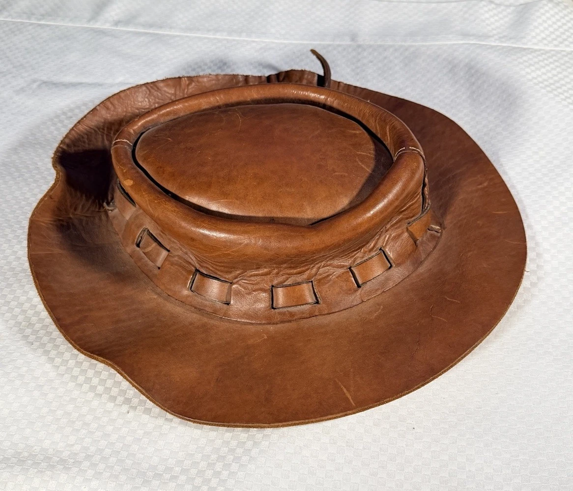 Vintage 70’s Mexican Leather Western Cowboy Hippie Crocodile Dundee Hat
