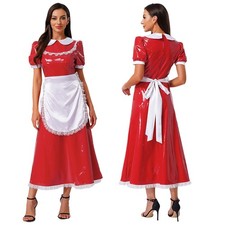 US Women's French Maid Cosplay Dress With Apron Lace Trim Dress Halloween Party