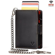 Mens Crazy Horse Leather RFID Wallet Removabl...
