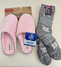 Dearfoams Women's SML Pink Libby Quilted Slipper  Cuddl Duds Lounge Sox  NWT