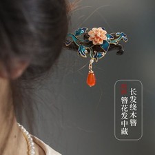 Chinese Style Hairpin Black Wood Cloisonne Hair Stick For Cheongsam