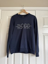 Image of Hugo Boss Men's Navy Slim Fit Logo Crew Neck Sweater Jumper Top Size M