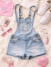 Guess Light Blue Denim Short Overalls