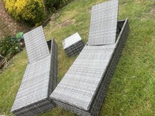 Sun Lounger Chaise Garden Pool Recliner 3pcs Sunbed Daybed