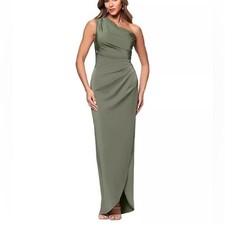 XSCAPE Women's Asymmetric One-Shoulder Satin Gown Moss Sz 10
