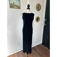 Vintage Black Velvet Maxi Dress Sleeveless Minimalist 90s Goth Formal Size M