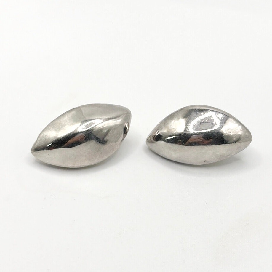 Sterling Silver Marked Israel Pear Style Pierced Clip Earrings 2” Long