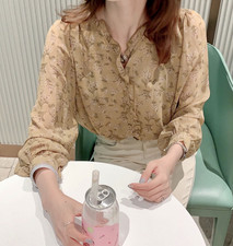 Women's Fashion Trend Elegant Floral Chiffon Shirt Casual Long-sleeved Tops