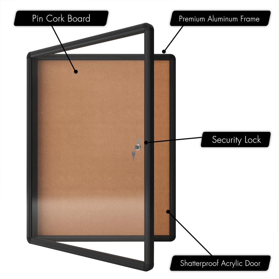 Enclosed Bulletin Board 26”x20”, Weatherproof Bulletin Board Cork Noticeboard... - Image 3 of 4