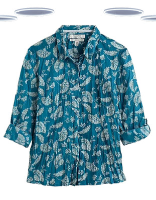 Ex Seasalt Damen Shirt - Lrassia Langarm Baumwolle türkis blau geblümt (Defekt)