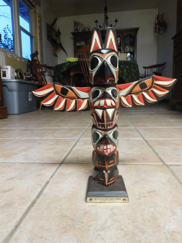 VTG HAND CARVED FIRST NATION NORTHWEST COAST 13" TOTM POLE SIGNED B. JAMES