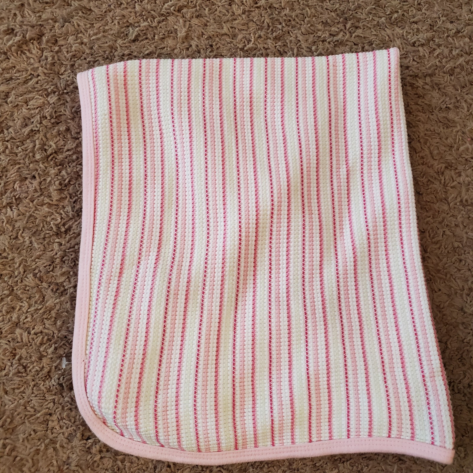 GERBER Thermal 100% Cotton Waffle Weave Pink White Stripe Security Baby Blanket