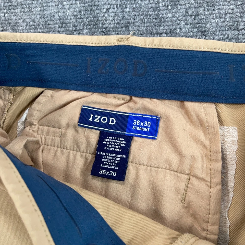 Izod Performance Flat Front Pants Men 36x30 Khaki Straight Fit Preppy Stretch - Image 4 of 4