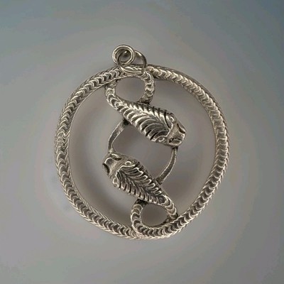 VTG Sterling Silver Round Coiled Double Snake Love Knot Pendant 1''