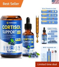 Stress Relief with 10-in-1 Cortisol Drops - Delicious Blueberry Flavor - 2 Oz