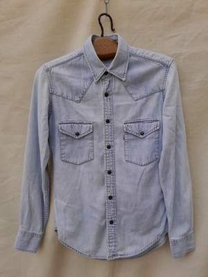 Vintage Levi's Western Denim Shirt Mens Small Light Blue Pearl Snap Barstow 90s