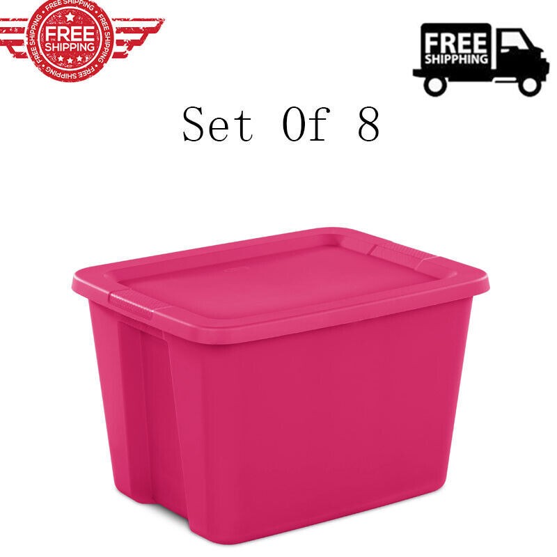 18-Gallon Stackable Plastic Tote Storage Bins Set of 8 for Home Organization