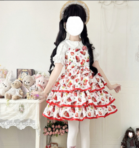 Japanese Kawaii Lolita Strawberry Women Dress Cute Jsk Suspender Dress Spring - Picture 9 of 10