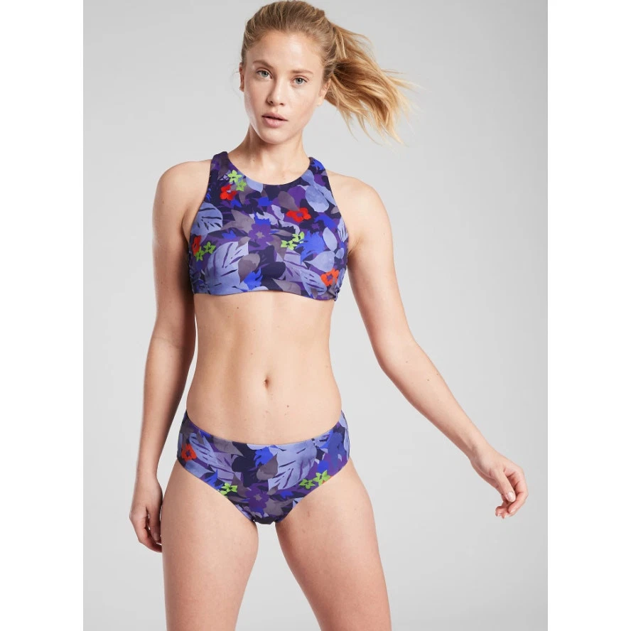 Athleta Bikini Top Floral Bikini Top Athleta High Neck Bikini Top 34D Purple - Image 4 of 4