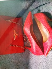 Fabulous Crerise Pink Leather Snake Effect Shoes &  Mathing Bag By Kaleidoscope