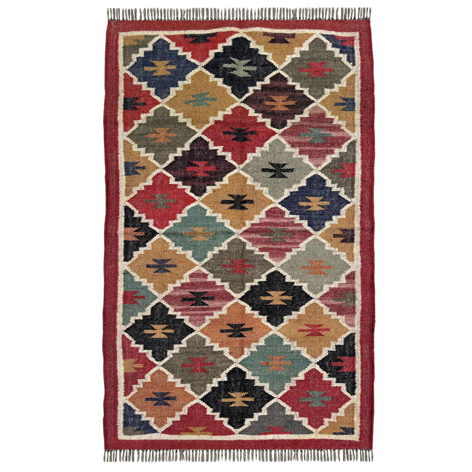 Elegant Handmade Rug 3x5 ft Wool Jute Flatwoven Living Room or Bedroom Decor