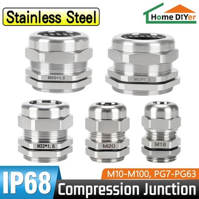 Ip68 Waterproof 304 Stainless Steel Cable Glands Compression Junction M8-M100