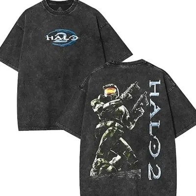 Halo 2 Master Chief Vintage Washed T-Shirt Gamer Streetwear Tee