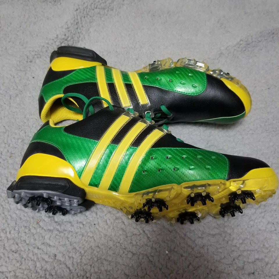 Adidas Powerband Golf Shoes Mens 10 Oregon Ducks Green Yellow Spiked Traxion - Image 3 of 4