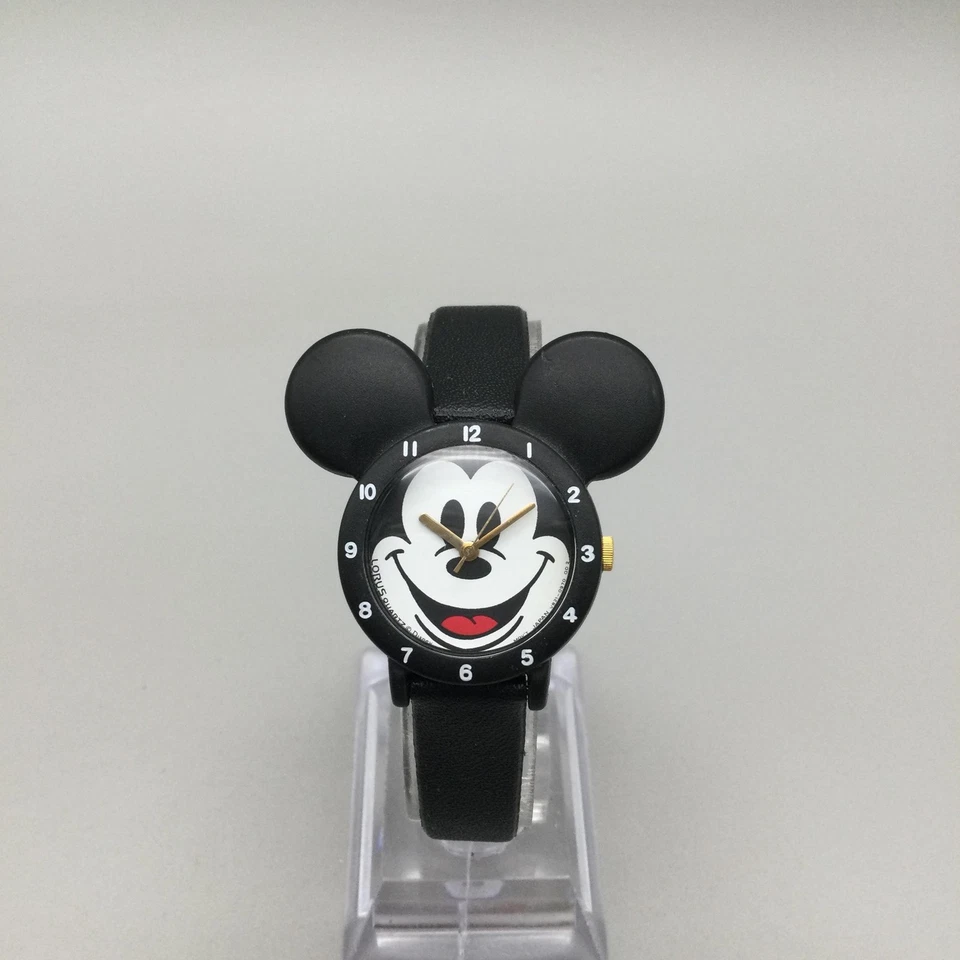 Correa de reloj vintage Lorus Disney orejas de Mickey Mouse 27 mm banda negra batería nueva Foto 2 de 4