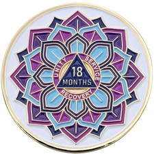 1 to 50 Year 'in Bloom' Lotus Flower Sobriety Coin - Gold Plated AA Chips  M...