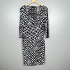 Lauren Ralph Lauren navy & white geometric faux wrap 3/4 sleeve dress, 14.