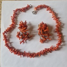 Orange/Red Coral Necklace 15 Inch and earings