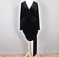 Missguided Black Velvet Wrap Dress Size 18 Plus Size Partywear Draped