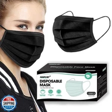 NNPCBT 100PCS 3 Ply Black Disposable Face Mask Filter Protection Face Masks