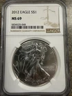 2012 $1 AMERICAN SILVER EAGLE NGC MS69 CLASSIC BROWN LABEL