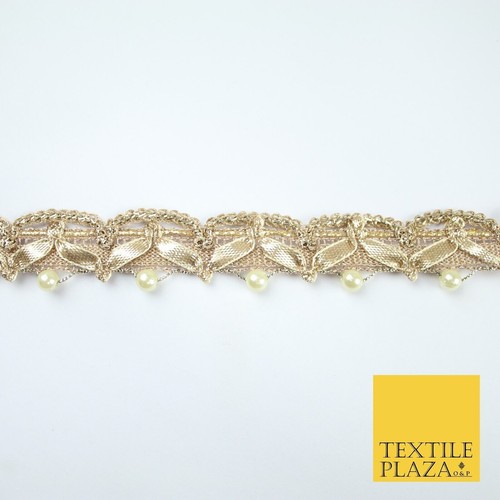 Pizzo bordo perline Gold Gota Patti Wishbone Swag - Largo 2,5 cm - X607 - Foto 2 di 3