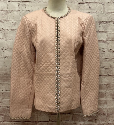 Bradley by Bradley Bayou Jacket Women's Medium Pink Leather Chain link NEW QVC - Picture 1 of 5