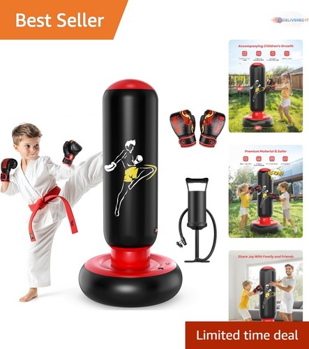 Kids Inflatable Boxing Bag Set 66 Inch PVC with Gloves for Karate Taekwondo