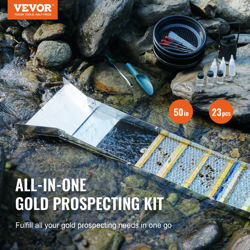 VEVOR Gold Panning Kit With Sluice Box 50" Aluminum Gold Mining Equipment 23 PCS - image 2 of 4