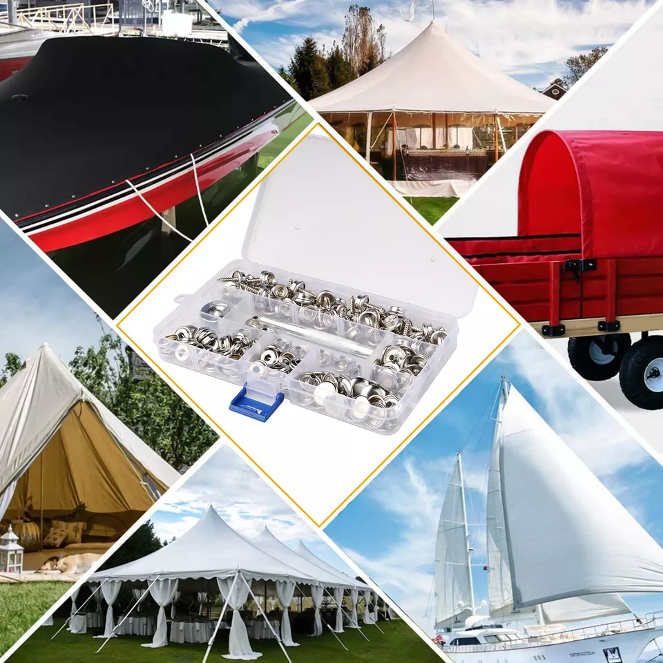 152Pcs Snap Fastener Boat Canvas Marine Screw Press Stud Cover Button Tool Kit - Image 3 of 4