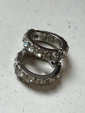 Lot of 2 Vintage Clear Rhinestone Silvertone Round Hinged Scarf Clips or Ear Cli