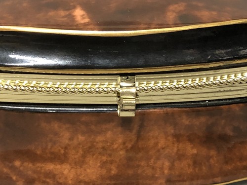 Fancy Ceramic Square Hinged Trinket Box Brown Marbled Black Band Gold Trim - Foto 3 di 11