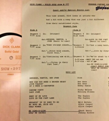 RADIO SHOW: DICK CLARK OUT OF CHARACTER 307 ALICE COOPER (2), BEE GEES (2), DION