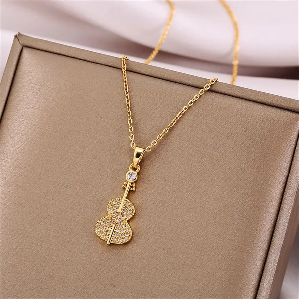 Violin Charm Music Necklace,Music Sports Gifts Hip Hop Rock Music