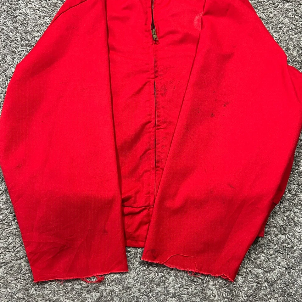 Chaqueta de Trabajo De Colección Thrashed Cremallera Completa Bombardero Años 80 90 Calce Cuadrado Hecha en EE. UU. S/M Roja Foto 4 de 4