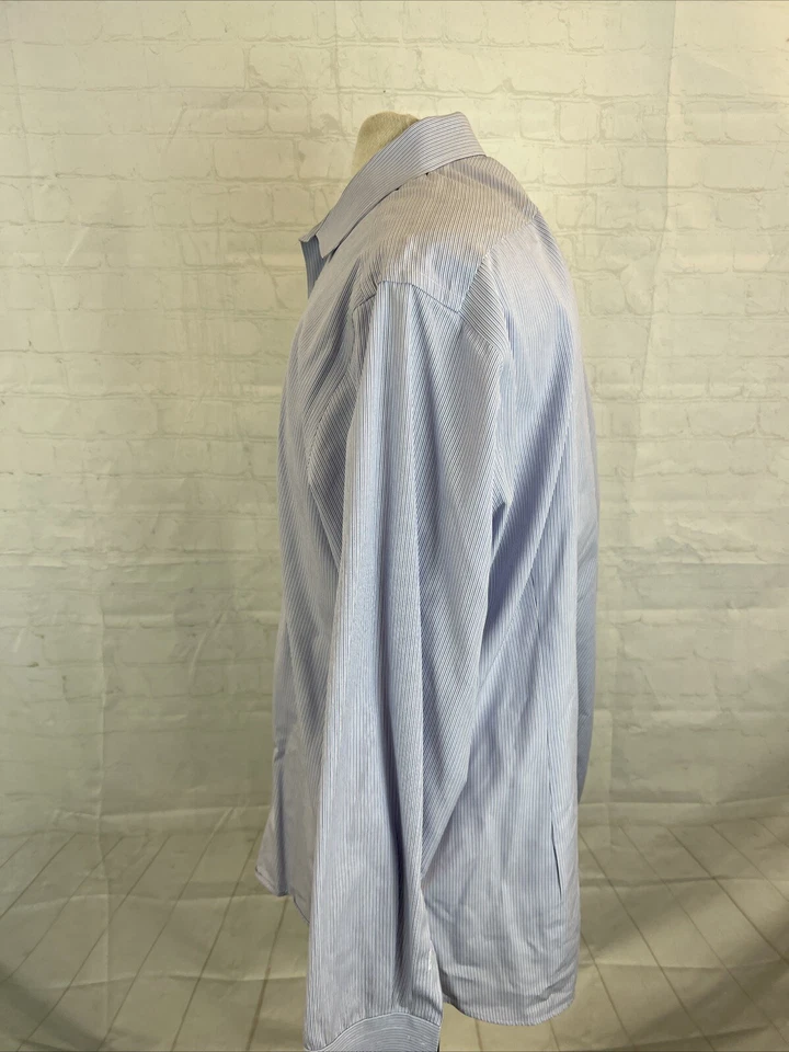 ТОНКИЙ черный коричневый 1826 мужчин фиолетовый синий в полоску хлопок платье рубашка 17,5 - 36 $98 - Изображение 4 из 4