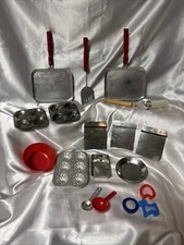 Red Handles Vintage 1960  s Child  s Toy Kitchen Tool Lot 19-Piece